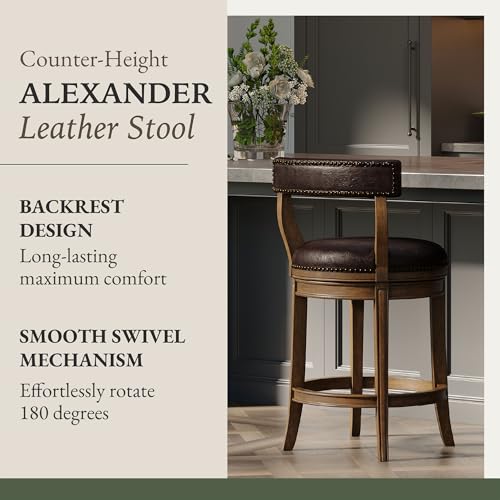 26 Tall Counter Height Barstool in Walnut Finish with Vegan Leather Seat (Audience: Maven Lane Alexander)