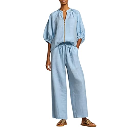 Ensemble coton et lin fluide avec pantalon large à poches