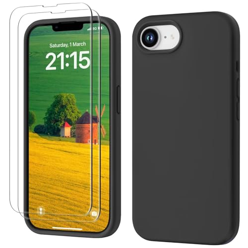 GOODVISH 3 en 1 Funda para iPhone 17e/16e Silicona con 2X Templado Protectora, Carcase de iPhone 17e, 360 Protección de Cuerpo Completo la Pantalla y la Cámara AntiChoques iPhone 17e Case 6,1",Negro