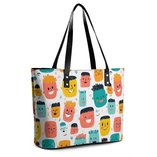 Cartoon Faces Collection Women's Leather Handbag Shoulder Bag Tote Purse Bags for Shopping Travel3