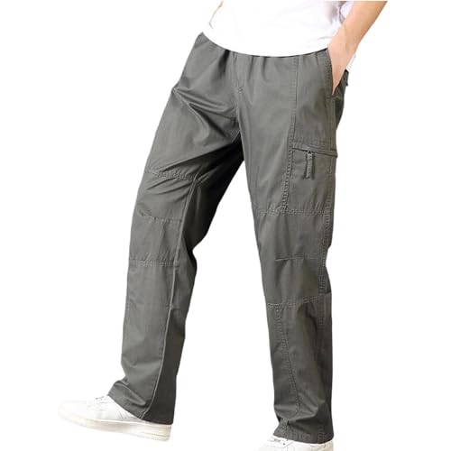 Plus Size Cargo Pants for Men Casual Elastic Waist Athletic Joggers Straight Leg Work Sweatpants with Multi Pockets