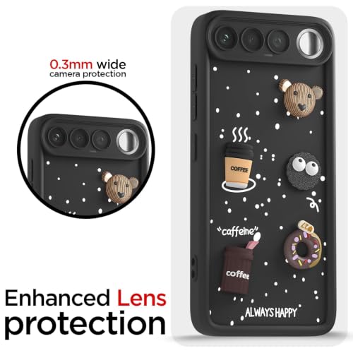 Image of Bintage Back Cover Compatible for Realme RMX5171 / Realme 16 | Cute Fun Ball | 3D Taddy Smiley Coffee | Milk Case | Full Body Protection - Black