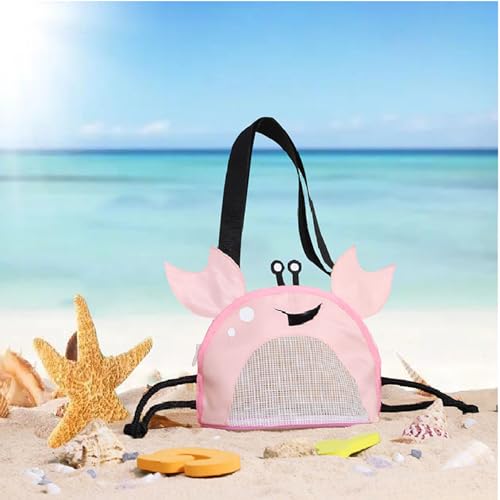 Image of Kids Mesh Beach Bag, Cute Crab-Shaped Seashell Collecting Bag with Adjustable Strap for Holding Shell Beach Toy