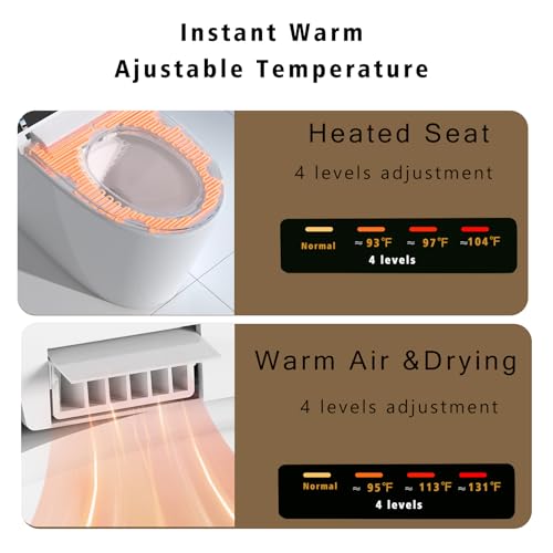 Inodoro inteligente WinZo con descarga trasera y bidet, apertura y descarga automáticas, asiento calefactado instantáneo, agua tibia y secado de aire, luz nocturna LED para baños de sótano (blanco, 26,8" D x 16" A x 20" A) miniatura 5