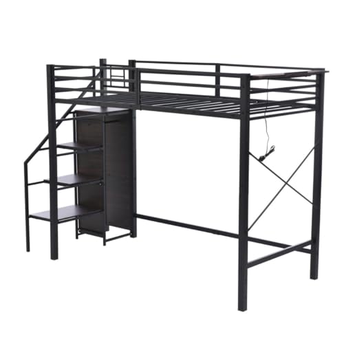 【ブラック】 ロフトベッド パイプベッド デスク付き シングル パイプ ミドル ロフトベッド シングル 収納 パイプベッド システムベッド デスク 宮