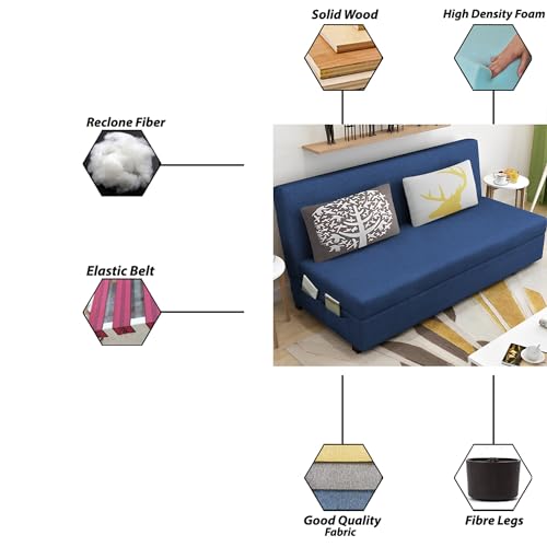 Image of Divano 3 Seater Sofa Cum Bed for Living Room (Blue) Premium Fabric Sofa