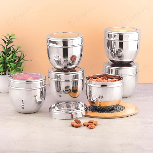 Image of Ebun Stainless Steel See Through Containers for Kitchen | Conical Shape Small Stainless Steel Dabba Set for Kitchen | Steel Container with Lid | 200 Ml, 300 Ml and 450 Ml | 18 Pcs Combo Set