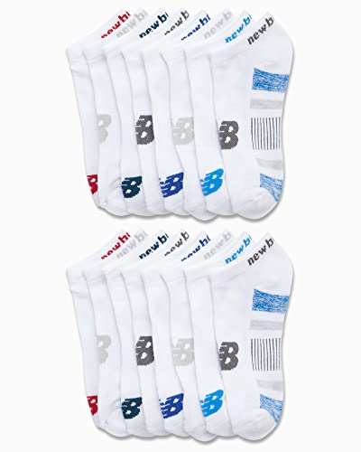 New Balance Boys’ Socks – Athletic Low Cut Ankle Socks (16 Pack), Size Large/Shoe Size: 4-10, White #TOP1