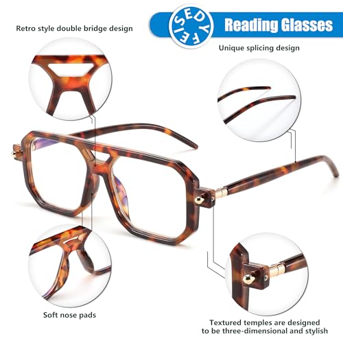 Image of FEISEDY Vintage Square Blue Light Blocking Reading Glasses Women Men B0090 | 70s Flat Aviator Glasses,Aviator readers