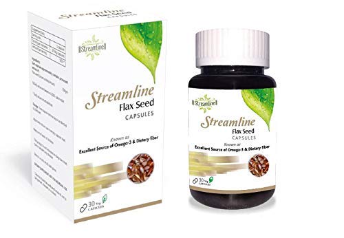 "Streamline Flax Seed Capsules 500mg | Omega-3 & Dietary Fiber | 30 Capsules"