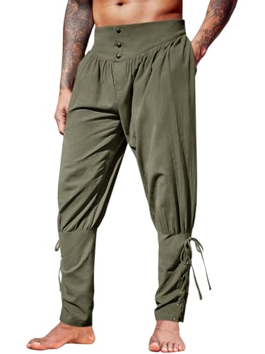 Pantalon médiéval viking pour homme en lin respirant style flibustier et costume renaissance