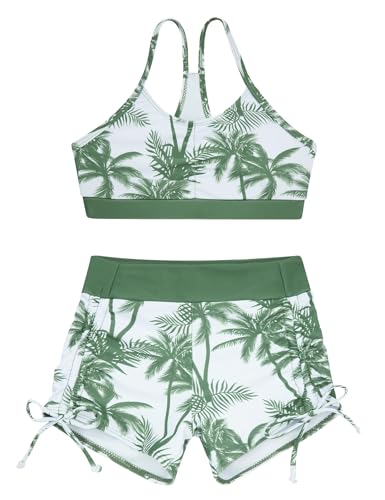 Image of Funnycokid Girls Swimsuit 3 Pieces Zip Rash Guard Bathing Suits Set Kids Bikini Boyshort Summer Swimwear 3-14 Years