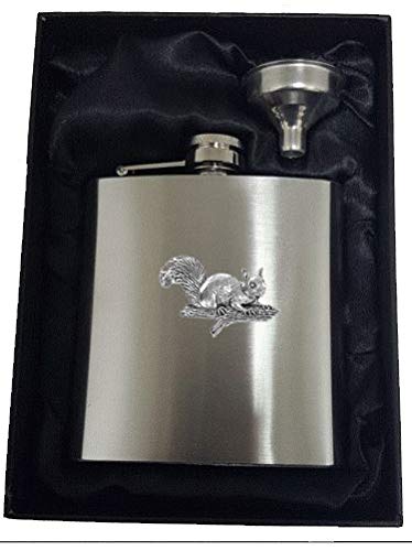 Flasque A7 inox contenant de poche 177ml motif écureuil étain anglais