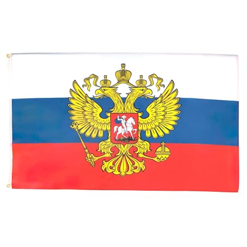 Image of AZ FLAG - Russia With Eagle Flag - 3x5 Ft - Light Polyester Russian Coat Of Arms Banner with Two Brass Eyelets - Fade Resistant - Vivid Colors - 3' x 5' Feet - 150x90 Cm