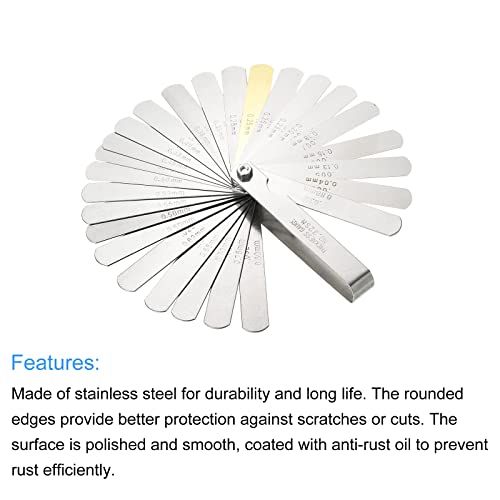 PATIKIL Feeler Gauge Dual Marked Measuring Tool 32 Blades Stainless Steel Silver and Gold String Action Ruler for Guitar Player - Image 4