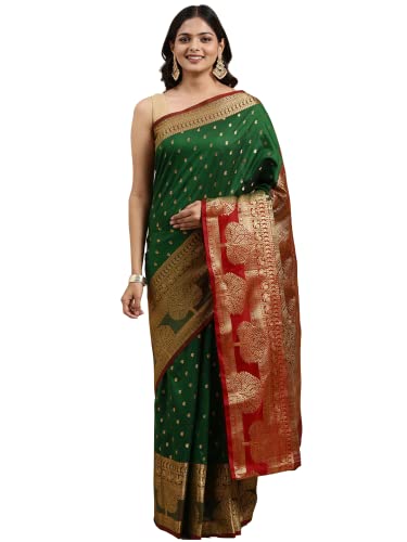 Image of Panzora Women's Banarasi Silk Saree With Unstitched Blouse Piece