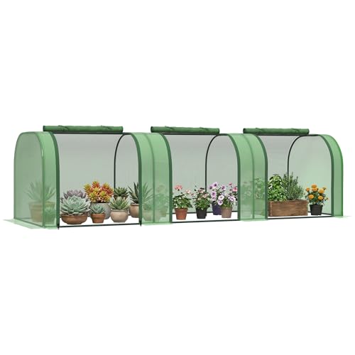 Outsunny PE Tunnel Greenhouse Green Grow House Steel Frame for Garden Backyard with Zipper Doors 295 x 100 x 80cm, Green