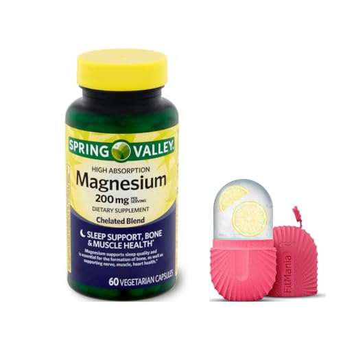 Spring Valley, Magnesium, Bone & Muscle Health, Dietary Supplement, Vegetarian Capsules, 200 mg, 60 Count Bundle and Gift Ice Roller for Face