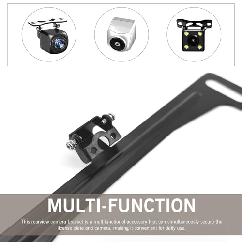 Image of Shakas 1 PC Car Rear View Camera License Plate Bracket, 7.8 inch x 1.42 inch Metal Structure Rust-Proof Durable Fixed Holder, 0.59 inch Reversing Camera Bracket with Wrench Screw, Universal for Cars (Black)