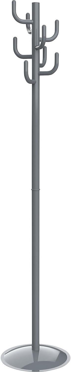 MAUL MAULpolaris Lite Coat Rack 36.5 x 36.5 x 177 cm | Coat Stand with 8 Hooks | Elegant Hallway Coat Rack for Office, Reception Area | Sturdy Clothes Stand Made of Steel and Plastic | Grey