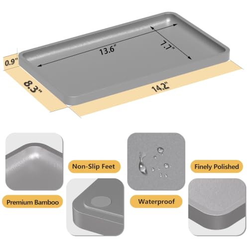 Image of Weenson Bathroom Vanity Tray for Countertop Decor Perfume Makeup Toiletries Toilet Tank, Large Bamboo Kitchen Tray for Spice Salt, Serving Tray for Food Coffee, Nightstand Candle Silver 14.2 inchx8.3 inch