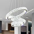 FRIXCHUR Modern LED Chandeliers Crystal Pendant Light 3 Ring Chandelier Hanging Crystal Ceiling Light Fixture Adjustable Pendant Light for Living Room Dining Room Bedroom Foyer Gold (Cool White)