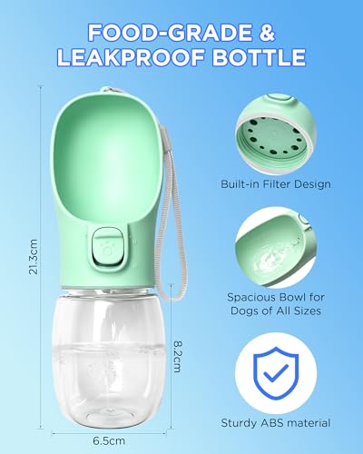 Image of Portable Dog Water Bottle, Leak-Proof Pet Water Dispenser with Water-Saving Reflow, One-Hand Operation & Dishwasher Safe Travel Bottle for Walking, Hiking & Travel