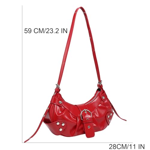 Image of Women's Y2K Purse Shoulder Bag Top Handle Handbag Small Punk Hobo Clutch Purses Bags Trendy Trendy Leather Buckle Punk Purses