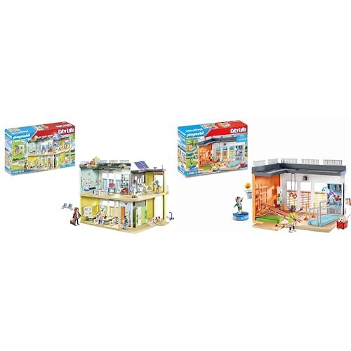Playmobil 71327 Ecole aménagée - City Life - avec Six Personnages, Une école sur Deux étages avec Un Ascenseur & 71328 Salle de Sport- City Life - L'école - Aimer Apprendre Univers Scolaire