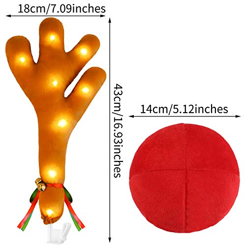 Uratot Christmas Led Lights Car Reindeer Antlers Nose Decorations Set Holiday Car Reindeer Antlers Decorations Set With Jingle Bells Costume For Car Christmas #TOP1