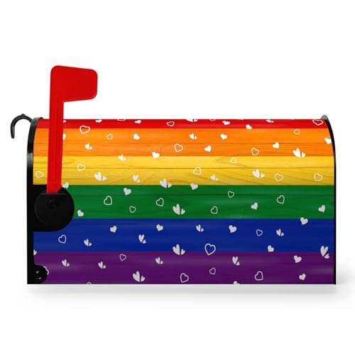 Dacawin Copertura magnetica per cassetta postale di dimensioni standard, arcobaleno, gay pride, cuore, amore, LGBT, asessuale, LGBTQ, impermeabile, decorazione per cassetta postale per giardino,
