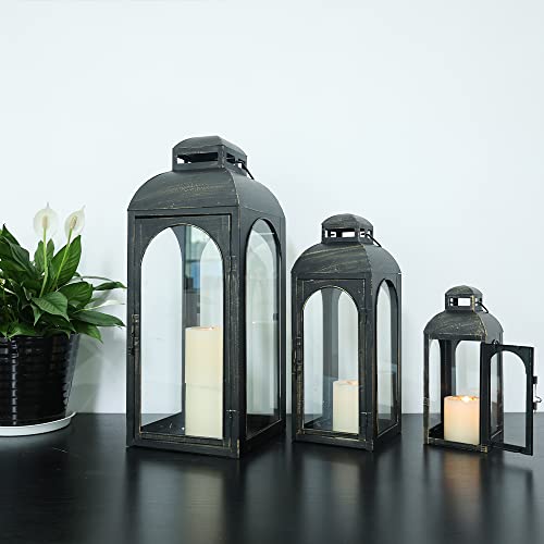 Needomo 3Pack Black Outdoor Lanterns For Front Porch, 25" Large Flameless Candle Holders Decorative For Garden, Metal Frame With Glass, Vintage Farmhouse Patio Decor, Pathway, Balcony, Yard Decor #TOP5