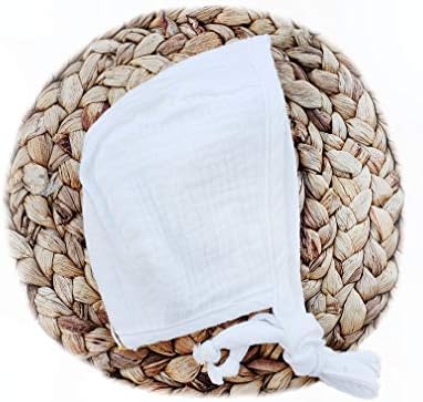 Baby Bonnet White Christmas Baby Girls Boys Bonnet Hat Soft Cotton Muslin Holiday Winter Spring Summer Fall (White NO Trim, premie/nb)