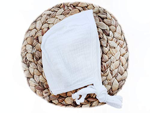 Baby Bonnet White Christmas Baby Girls Boys Bonnet Hat Soft Cotton Muslin Holiday Winter Spring Summer Fall (White No Trim, Premie/Nb) #TOP6