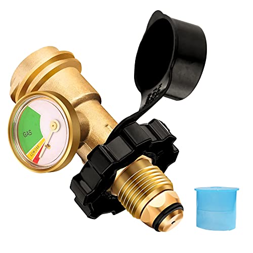 REFFU POL Propane Tank Adapter with Gauge Converts POL LP Tank Service Valve to QCC1 / Type 1 Grill Tank Adapter LP Gas Grill Valves Connector for BBQ Gas Grill Propane Cylinder,RV Camper,Heater