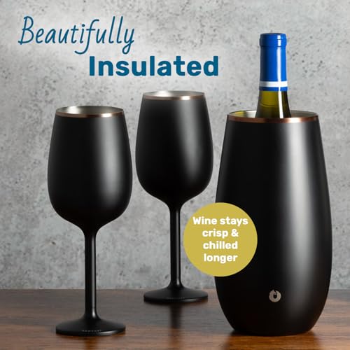 SNOWFOX Premium Vacuum Insulated, Triple Walled, Stainless Steel Wine Chiller w/Optimal fit to keep wine cold longer. Fits most Wine and Champagne Bottles. Non-Slip Silicon Base, Black with Gold Rim by Snowfox - Image 4