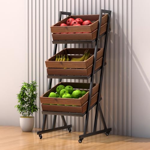 Chariot en bois 3 niveaux pour stocker et déplacer les aliments