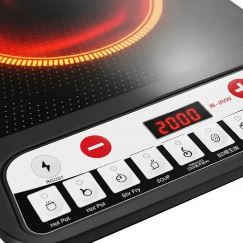 Image of Drumstone (15 Years Warranty) 2000W Portable Infrared Induction Cooktop with Digital Touch Controls, Ceramic Glass Electric Hot Plate, 8 Preset Cooking Modes, Timer, Compatible with All Cookware
