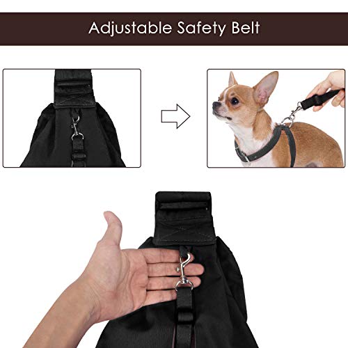 Lukovee Pet Sling, Hand Free Dog Sling Carrier Adjustable Padded Strap Tote Bag Breathable Cotton Shoulder Bag Front Pocket Safety Belt Carrying Small Dog Cat Puppy Machine Washable (Black, M) #TOP2