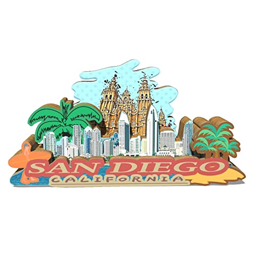 Aimant de réfrigérateur USA San Diego en bois 3D monuments de voyage souvenirs de collection décoration fait main