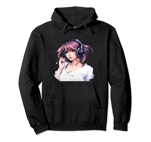 sexy anime girl playing video games headphones Pullover Hoodie