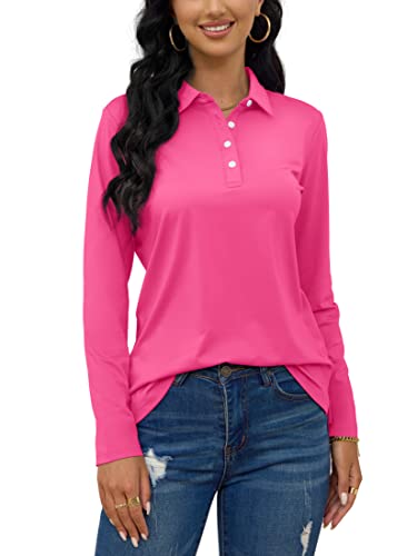 TACVASEN Athletic Shirts for Women Quick Dry Tennis Golf Polo Uniform Shirt, Rose Red, S - Thumbnail 4