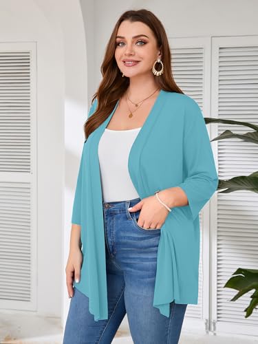 Image of AusLook Women's Plus Size Lightweight Open Front Cardigan 3 /4 Sleeve Cover Ups Shrugs Shawls and Wraps Kimono Jacket Coat