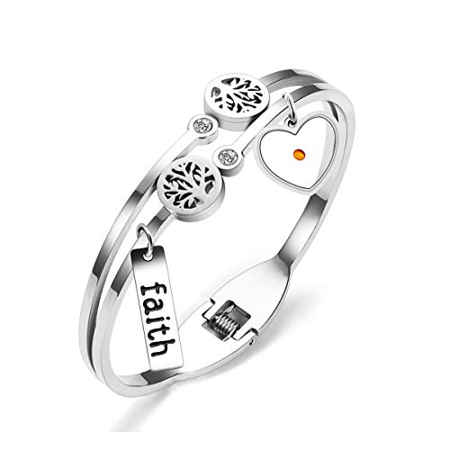 Image of Uloveido Rose Gold Plated Tree Of Life Bangle Cuffs Faith Mustard Seed Pendant Charms Open Bracelet for Women Y1028