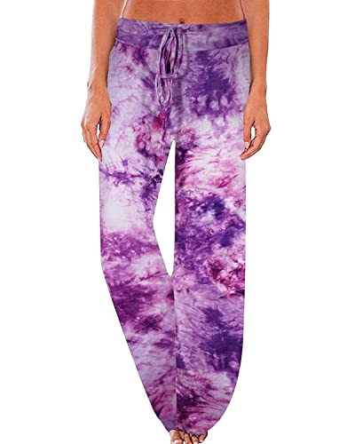 Image of NEWCOSPLAY Women's Comfy Pajama Pants Casual Drawstring Palazzo Lounge Wide Leg Pants