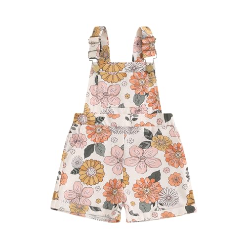 Image of Ayalinggo Toddler Baby Girl Sunflower Print Overalls Shorts with Pocket Suspender Trousers Cute Summer Clothing Outfit