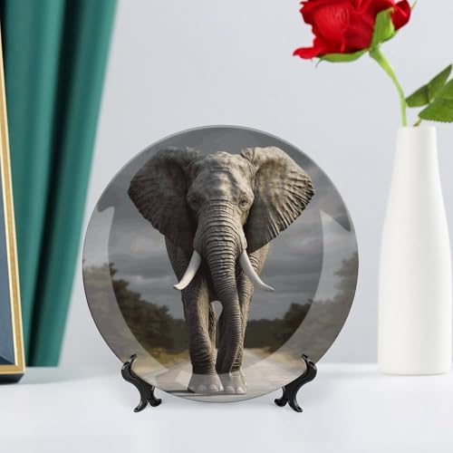 Plato decorativo 3D elefante blanco de porcelana 8 pulg miniatura 6