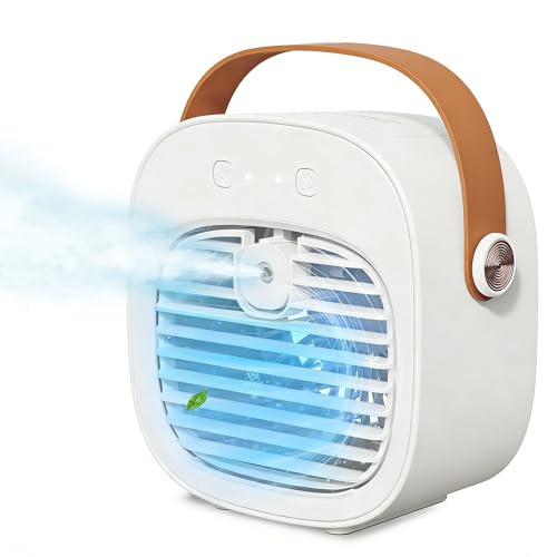Portable Air Conditioners, 6000mAh Rechargeable Mini Air Conditioner, 3 Speeds Portable AC Unit, Personal Air Cooler Cooling Fan with Cool Air Spray for Room, Bedroom, Office, Outdoor, Car