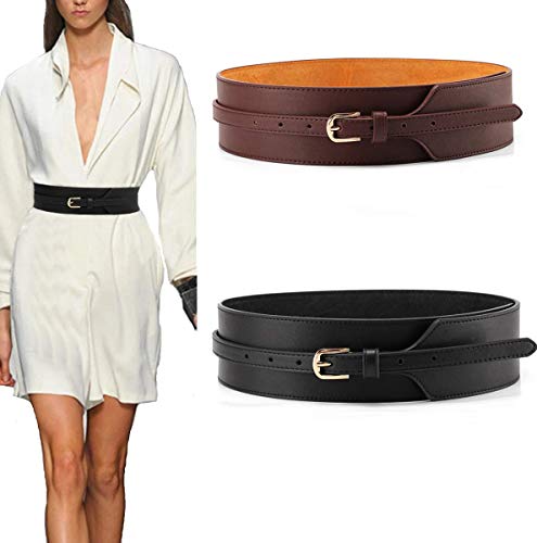 Toptim Women Wide Knotted Belt Design PU Leather Waistbands Simple Width Belt