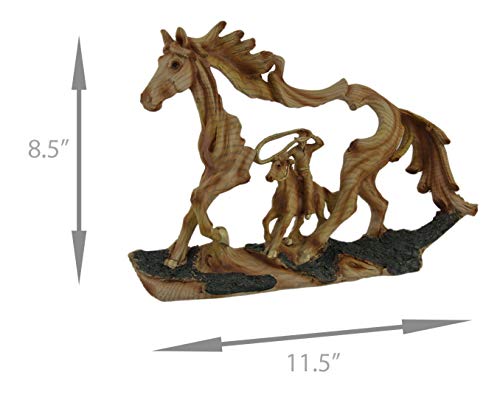 Zeckos Reigning In Roping Cowboy And Horse Decorative Wood Look Statue #TOP3